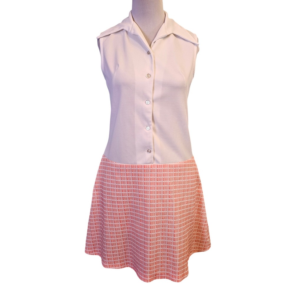 Vintage Whirlaway Frocks 70s Mod Colorblock Shift ShirtDress White Peach Size L